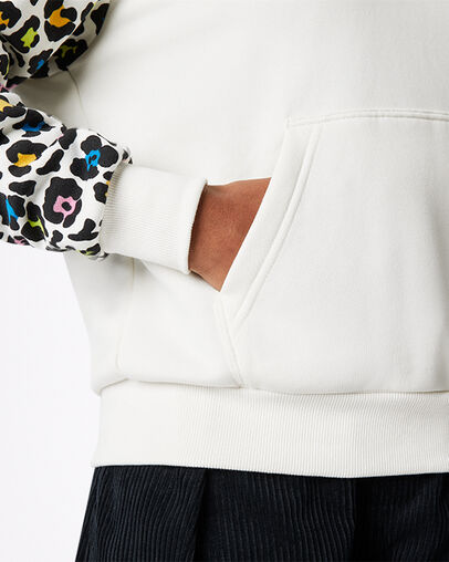 Rainbow Leopard Print Pullover Hoodie Egret Multi, Detail View