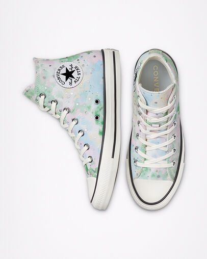 Chuck Taylor All Star Washed Florals Egret/Spring Green/Black, Top and Side View
