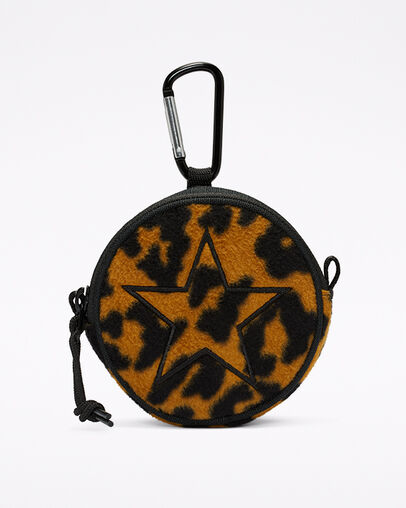 Leopard Fleece Circle Utility Pouch Leopard Fur/Converse Black, Front View
