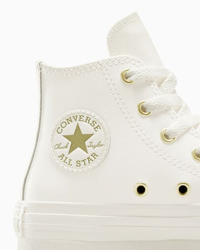 Chuck Taylor All Star EVA Lift Leather + Gold &Eacute;cru/&Eacute;cru/Or clair, Detail Angle View