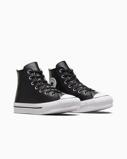 Chuck Taylor All Star EVA Lift Platform Leather Black/Natural Ivory/White, Top and Side View