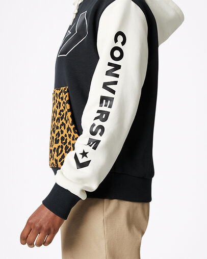 Heritage Leopard Print Pullover Hoodie Egret Multi, Detail View