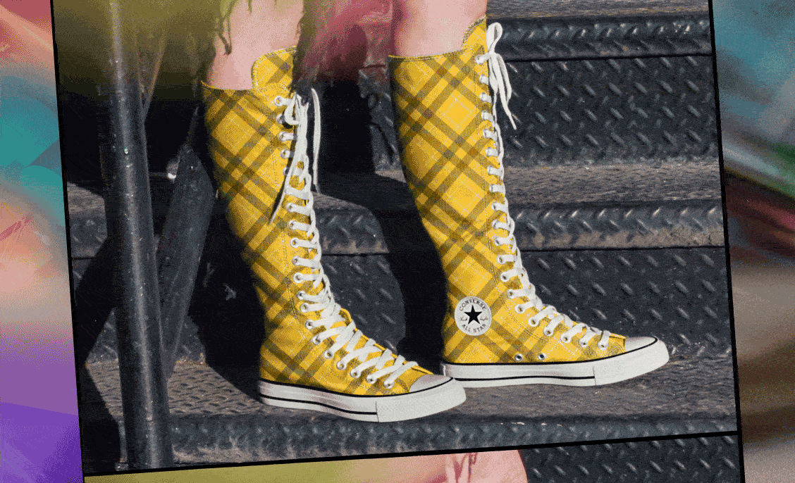 photo of knee high custom chuck taylor shoes