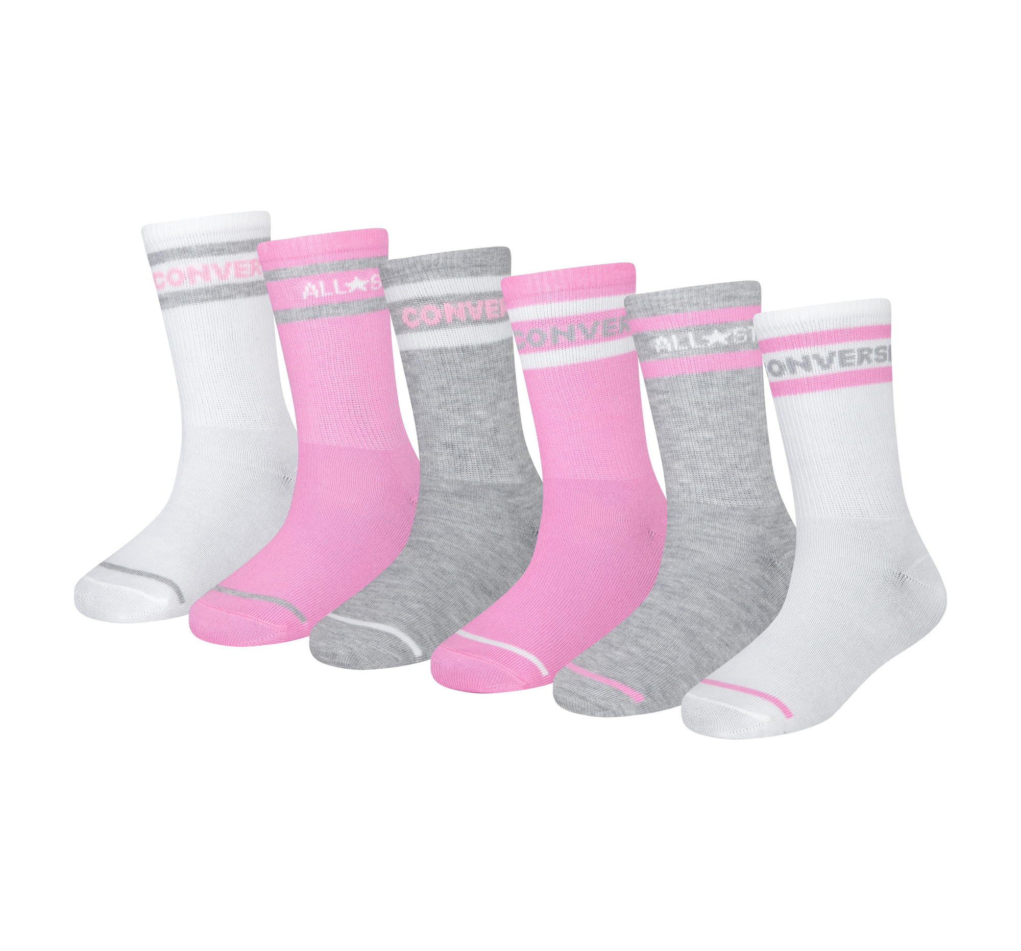 CONVERSE 6-Pack Striped Logo Crew Socks Pink