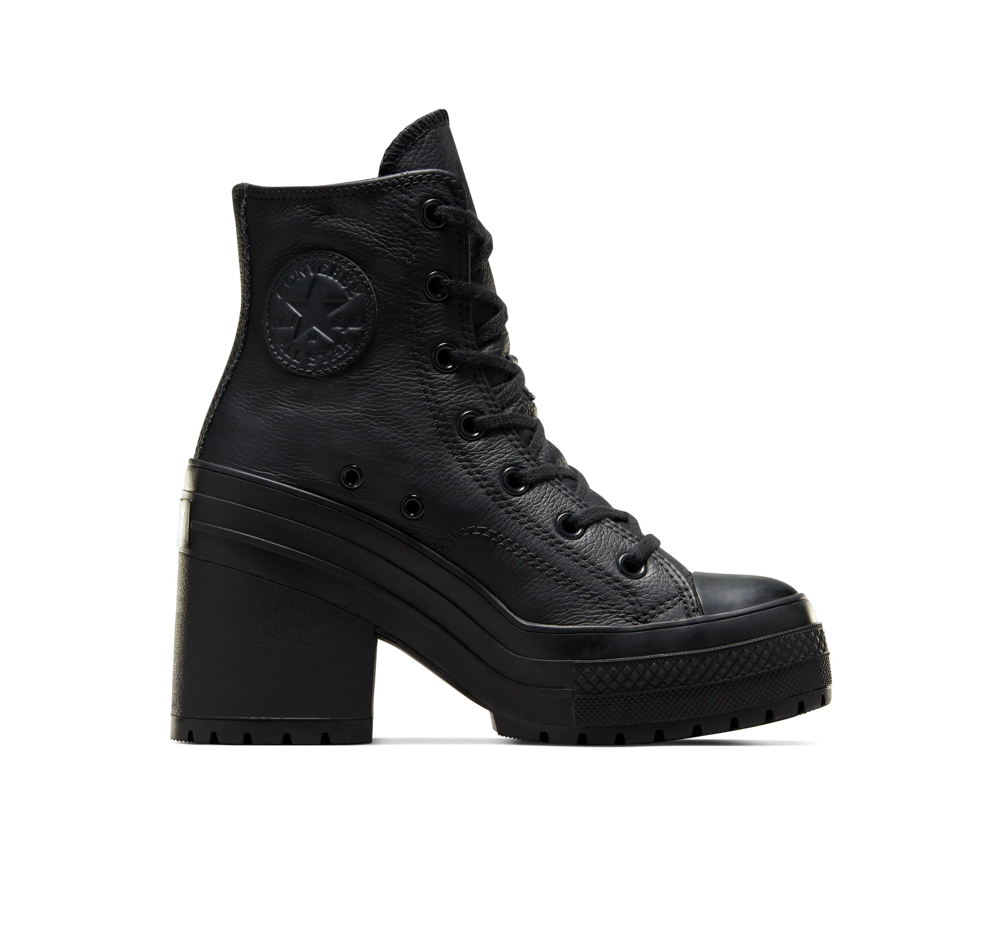 Converse Chuck 70 De Luxe Heel Leather Scarpa High Top, Pelle da Donna in Nero