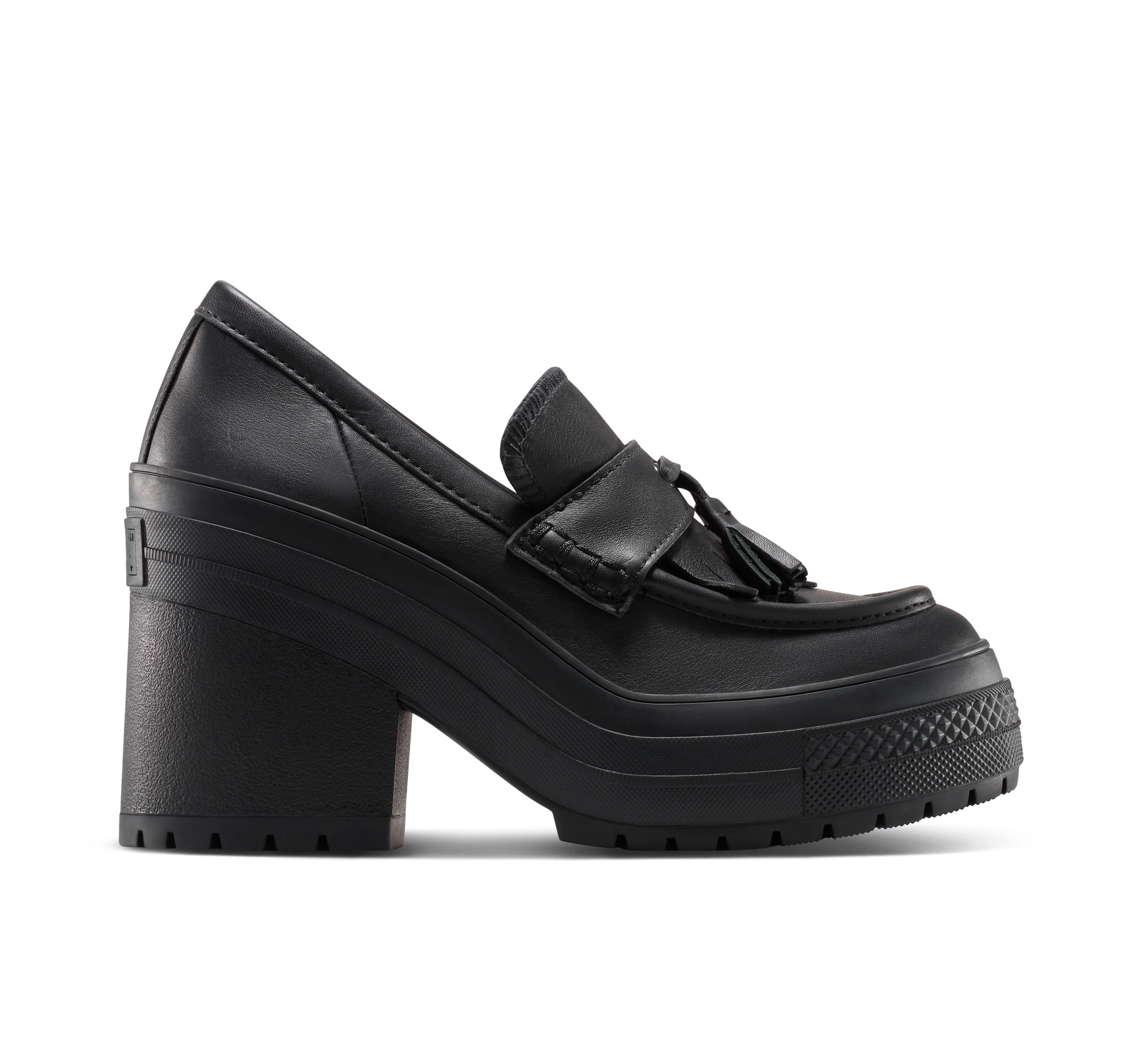 Converse Chuck 70 De Luxe Heel Loafer Platform Leather Scarpa Low Top, Pelle da Donna in Nero