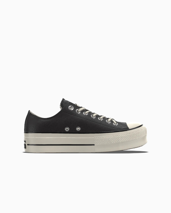 Converse Custom Chuck Taylor All Star Lift Platform Leather By You Scarpa Low Top in Nero, Taglia One Size