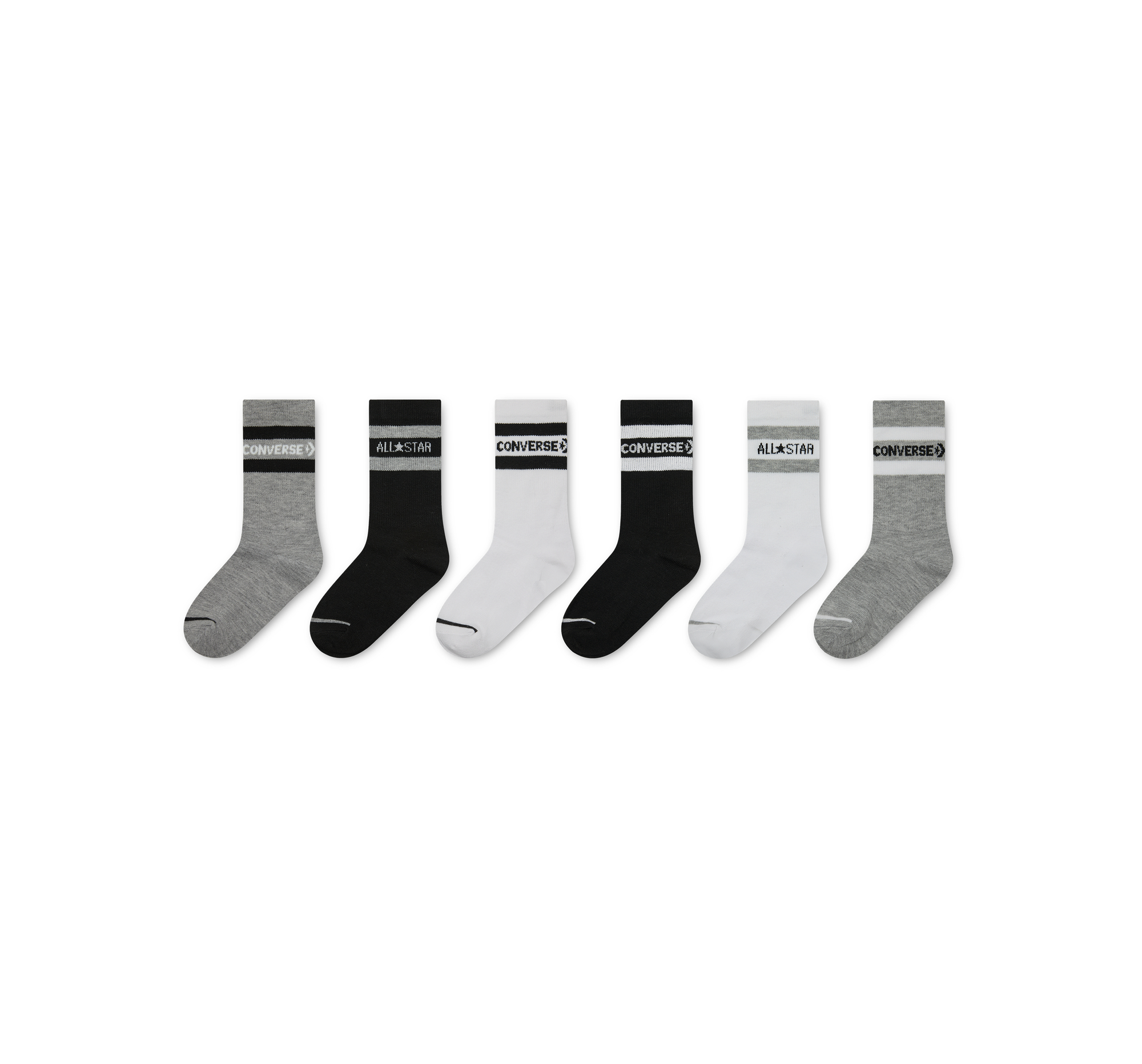 CONVERSE 6-Pack Wordmark Stripe Crew Socks Grey
