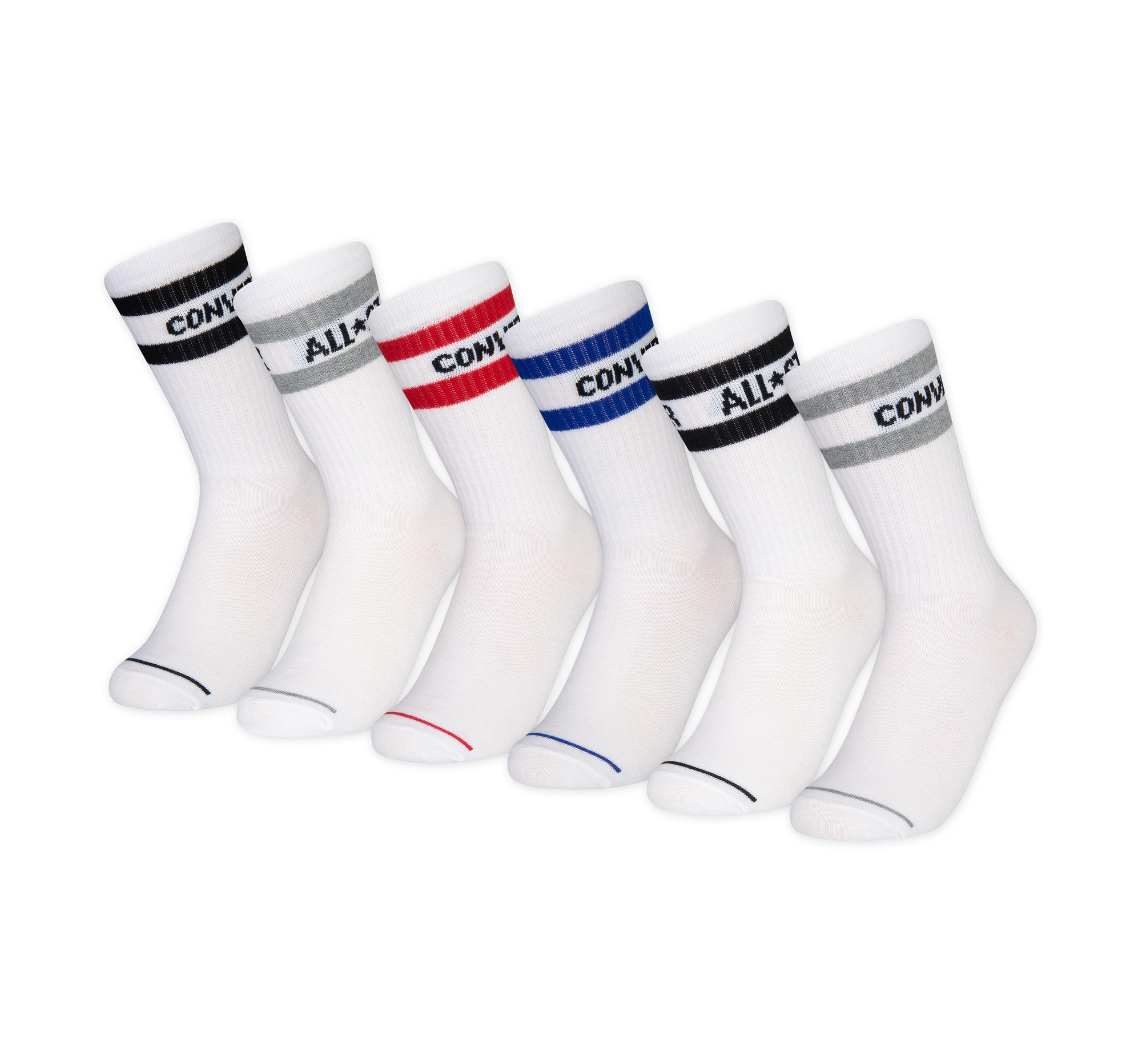 CONVERSE 6-Pack Striped Logo Crew Socks White