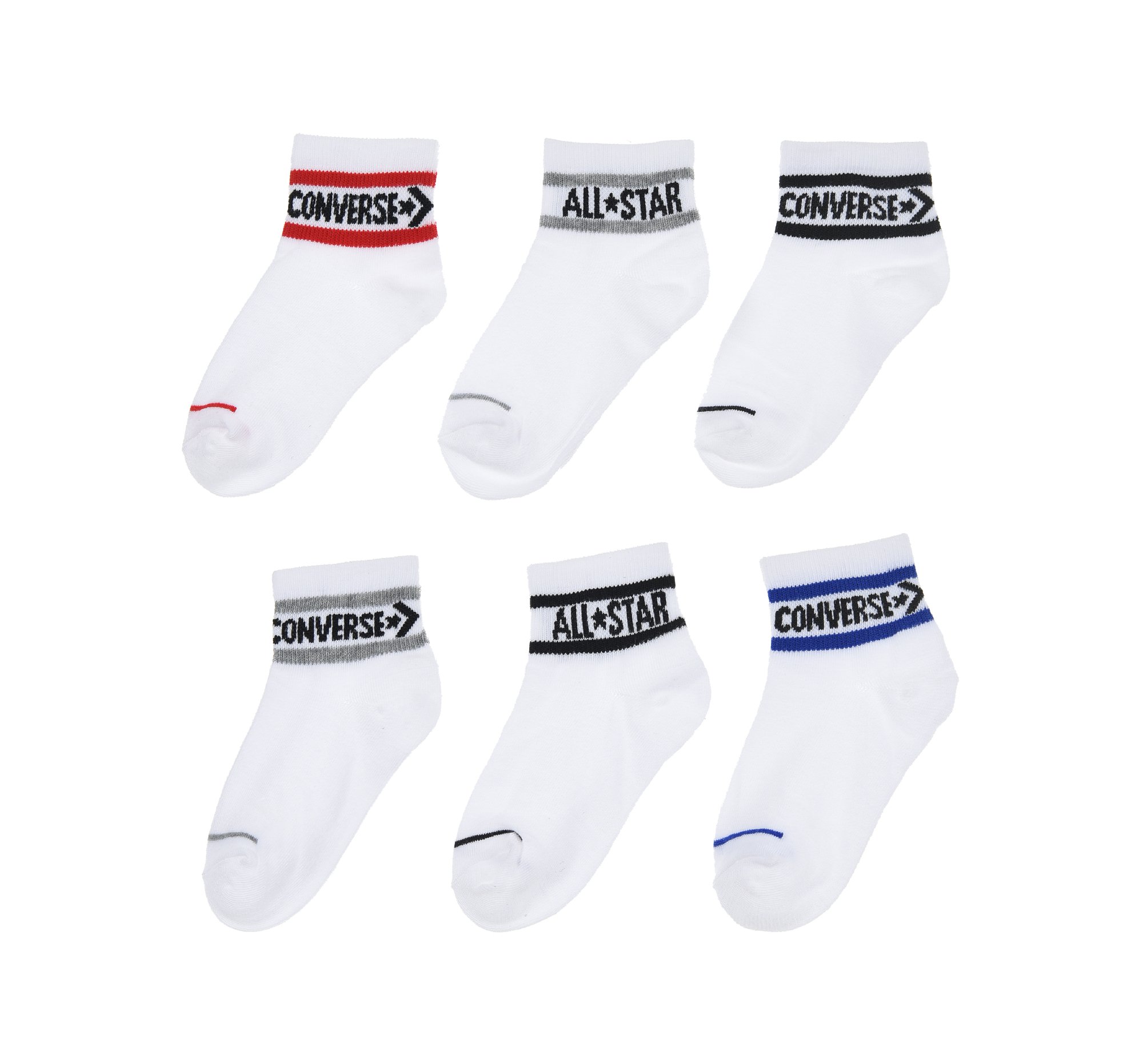 CONVERSE 6-Pack Striped Logo Quarter Socks White