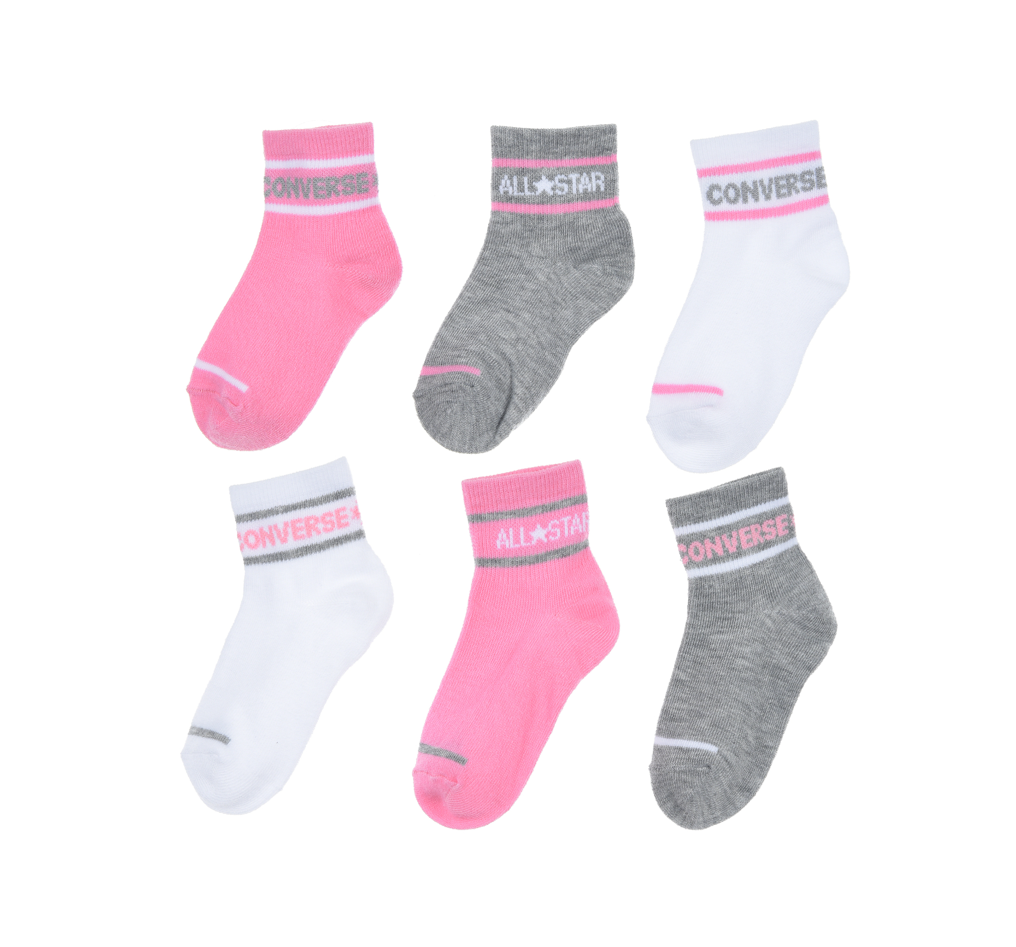 CONVERSE 6-Pack Striped Logo Quarter Socks Pink