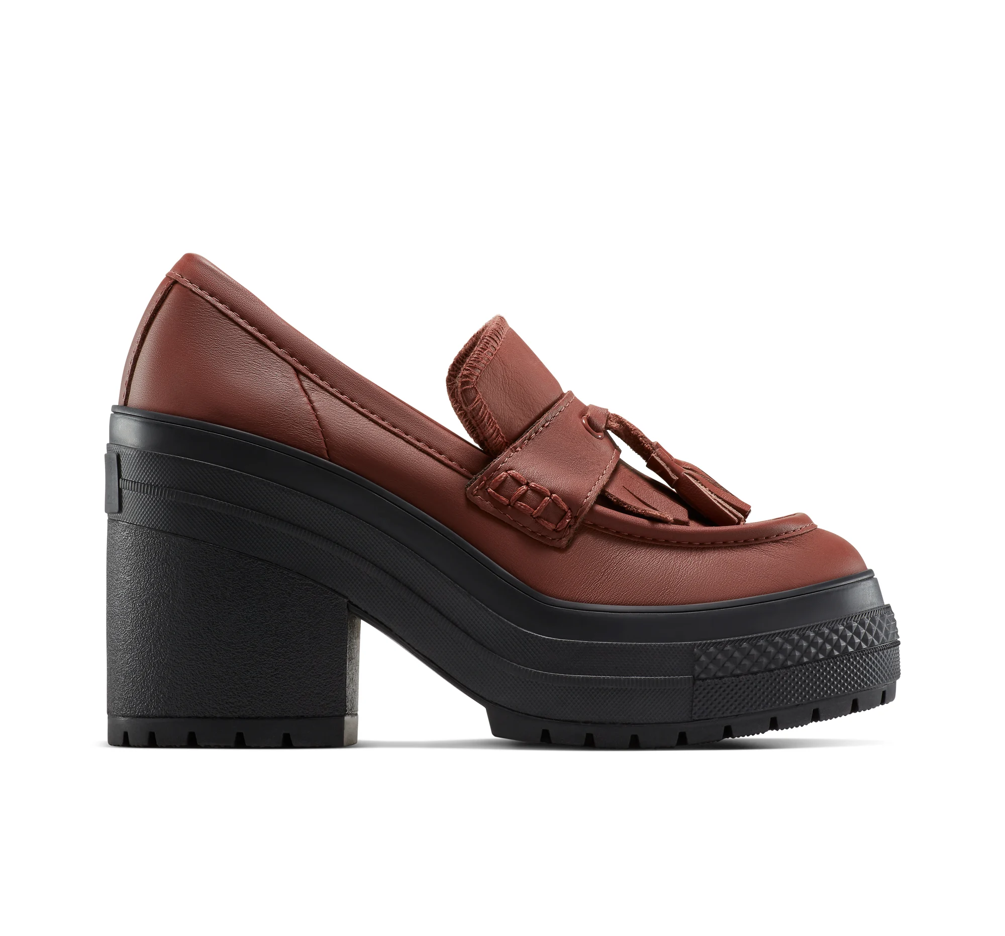 Converse Chuck 70 De Luxe Heel Loafer Platform Leather Scarpa Low Top, Pelle da Donna in Marrone