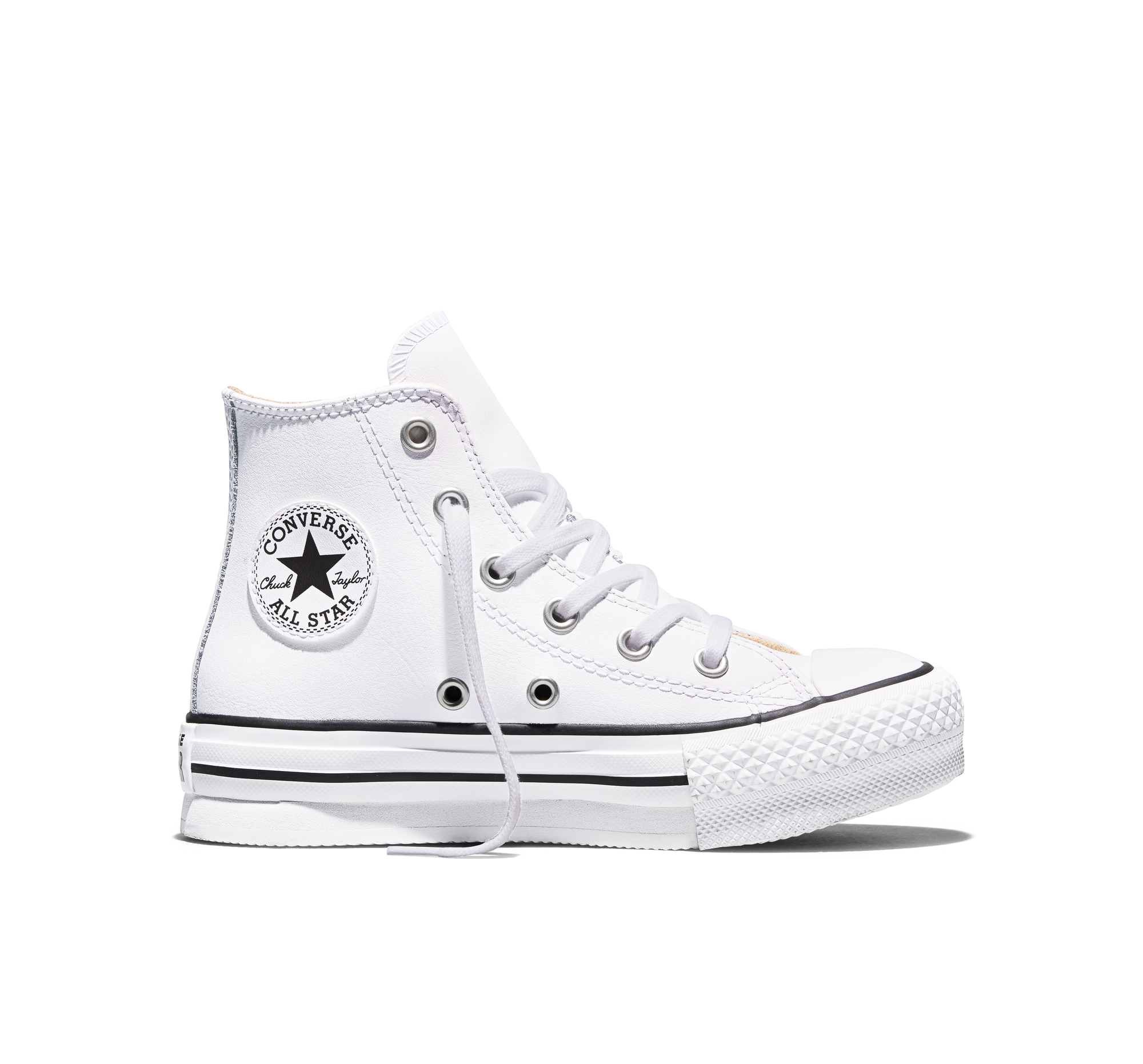 Converse Chuck Taylor All Star Lift Platform Leather Scarpa High Top, Pelle da Bambini in Bianco, Taglia 27