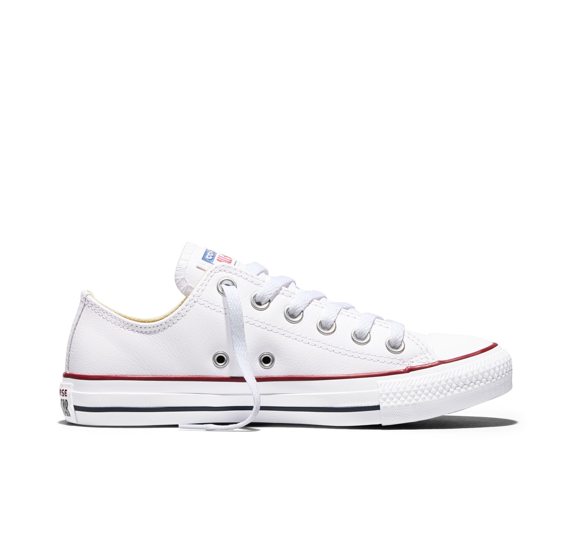 Converse Chuck Taylor All Star Leather Scarpa Low Top, Pelle in Bianco, Taglia 35