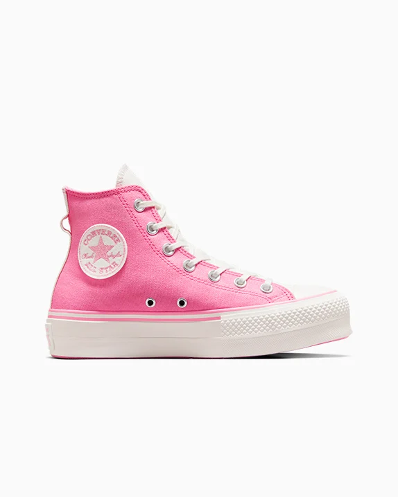 Converse Women's Chuck Taylor All Star Lift Platform Leather Hike High Top Casual Shoes in Pink/Pink Size 8.0